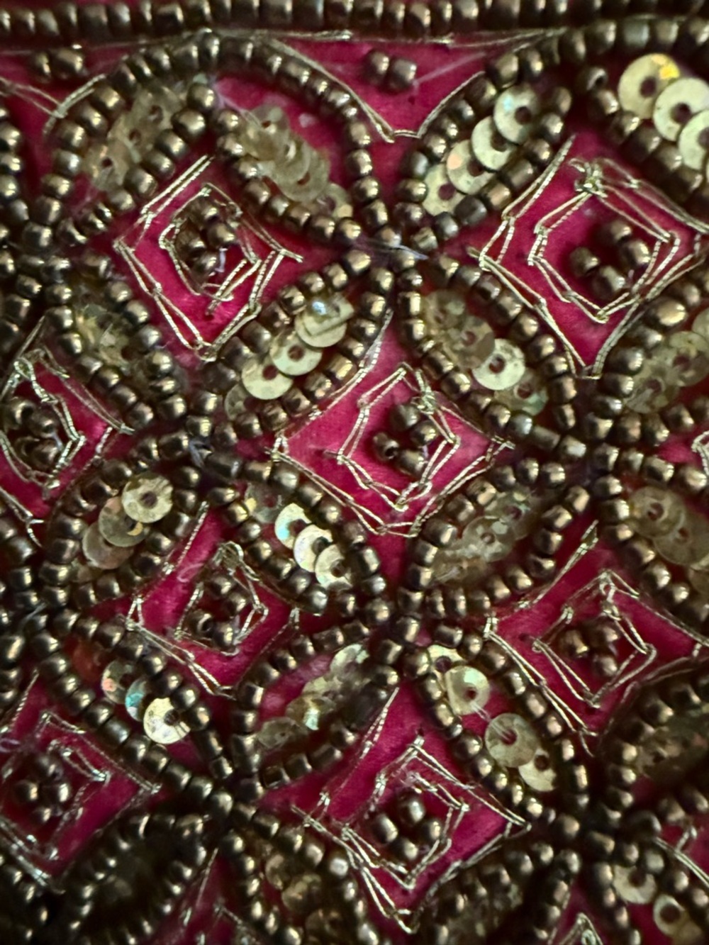 Vintage Pink Gold Beaded Evening Bag Clutch Boho Glam Formal Statement Purse - Picture 5 of 6